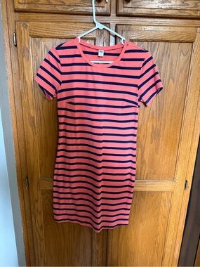 Old Navy Coral and Navy Striped Tee Dress